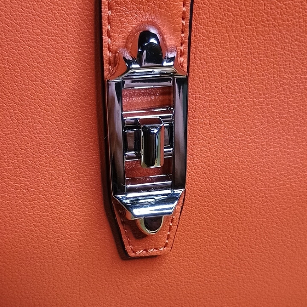 orYANY Orange Leather Crossbody Bucket Bag with Green Strap - Picture 5 of 13